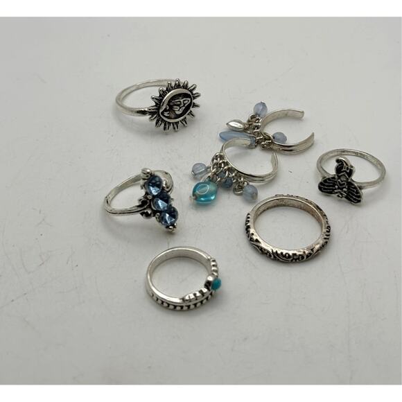 Silver & blue toe ring set - Picture 2 of 3